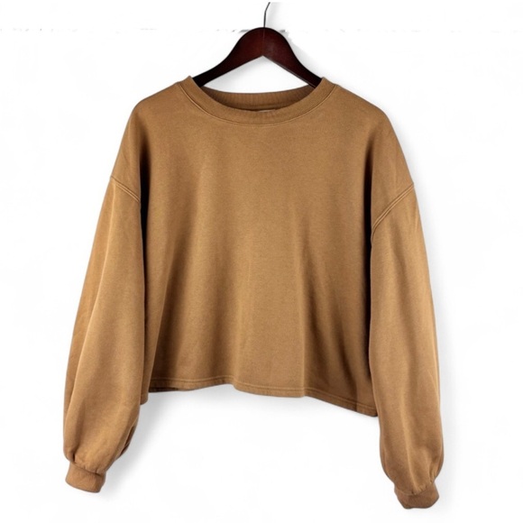 Universal Thread Tops - Women's Brown Fleece Crew Neck Pullover Cropped Sweater XXL Loungewear Casual